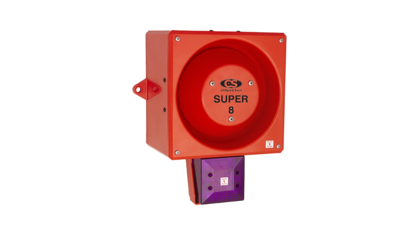 Clifford & Snell YL80 Hi Vis Series Magenta Sounder Beacon, 115 V ac, IP66, Wall or Bulkhead, 120dB at 1 Metre