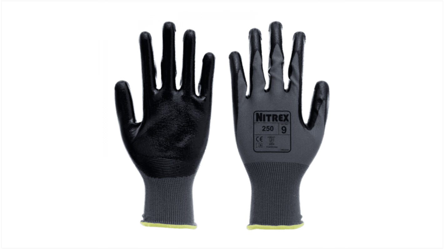 Unigloves 250 Polyester Abrasion Resistant, Dry Environment Work Gloves, Size 8, Nitrile Coating
