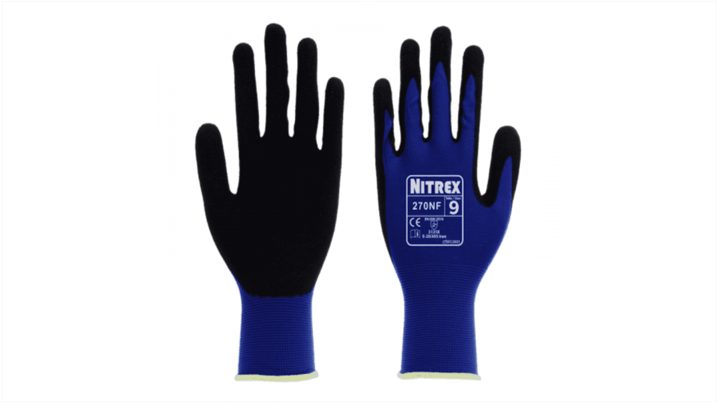 Guantes de trabajo de Nylon Unigloves serie 270NF, talla 7, con recubrimiento de Nitrilo, Resistentes a la abrasión