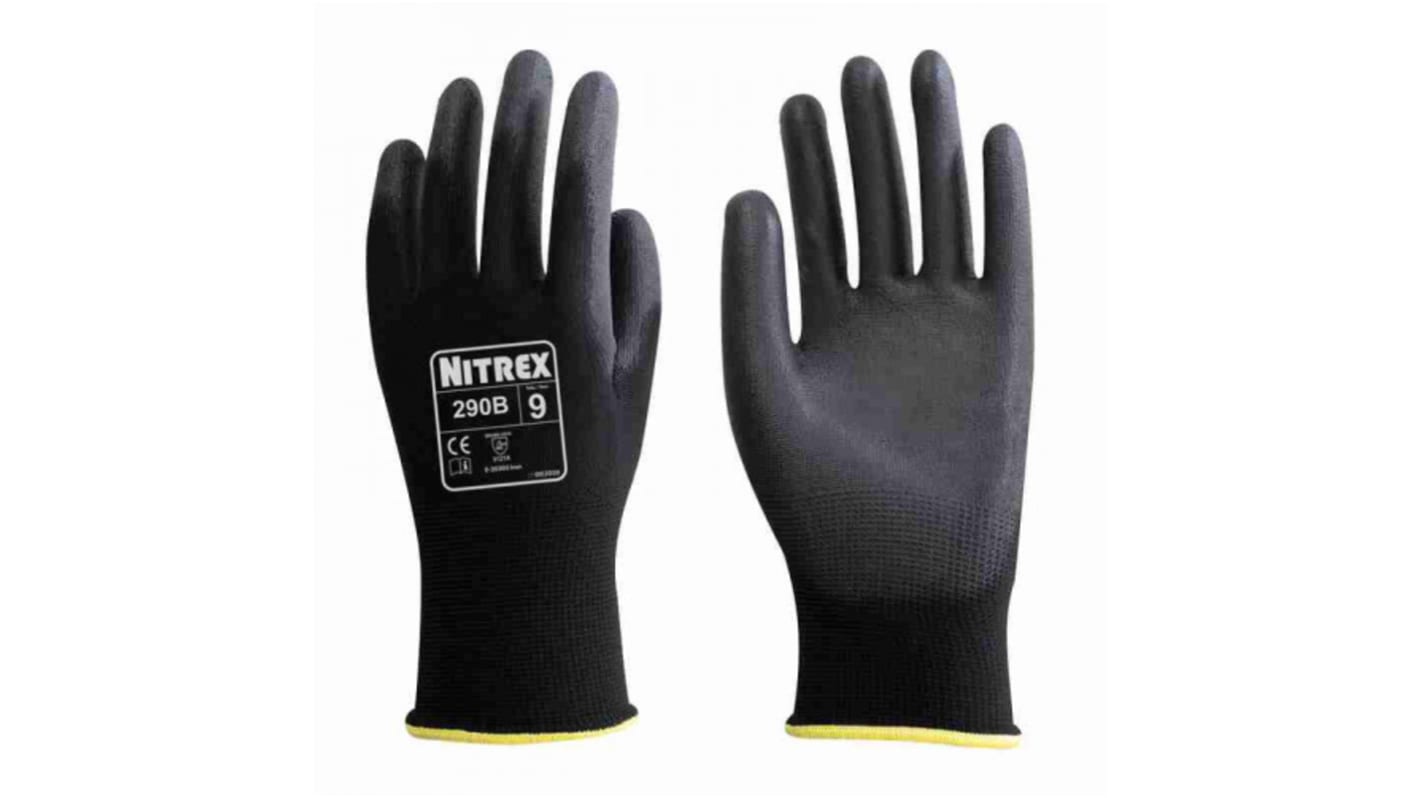 Unigloves 290B Black Polyester (Liner) Abrasion Resistant, General Purpose Work Gloves, Size 8, Polyurethane Coating