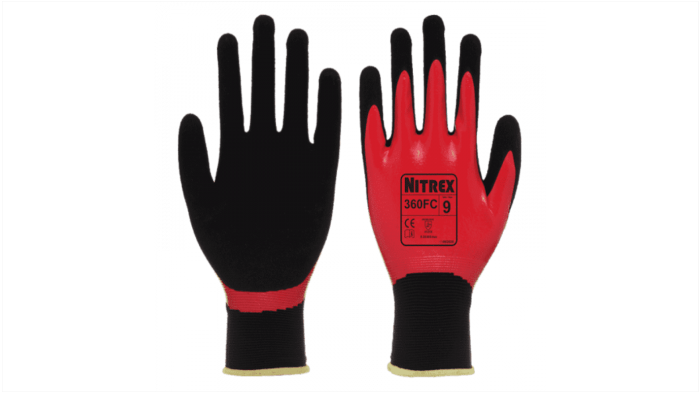 Unigloves 360FC Red Nylon Abrasion Resistant, Dry Environment Work Gloves, Size 8, Nitrile Coating