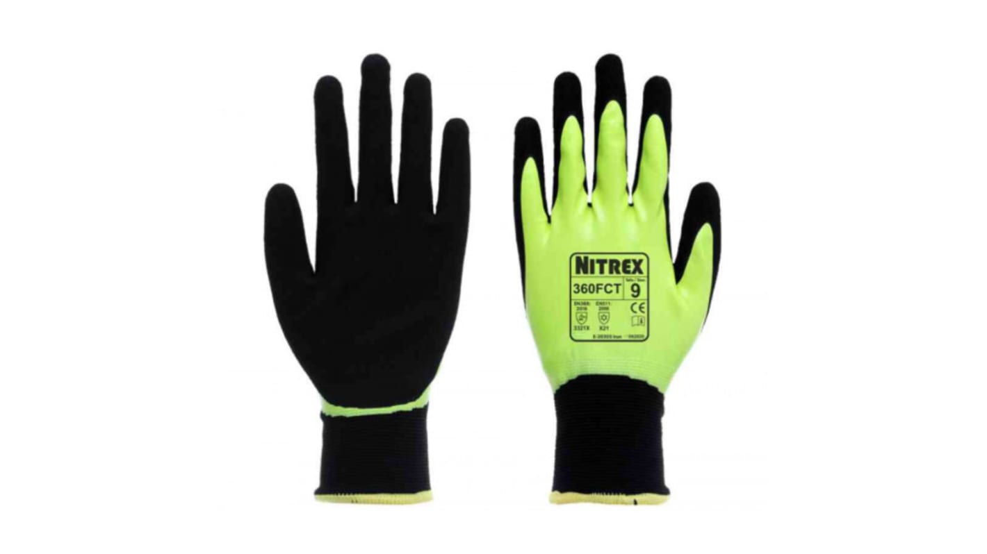 Guantes de trabajo de Acrílico, Nylon (forro) Negro Unigloves serie 360FCT, talla 11, con recubrimiento de Nitrilo,
