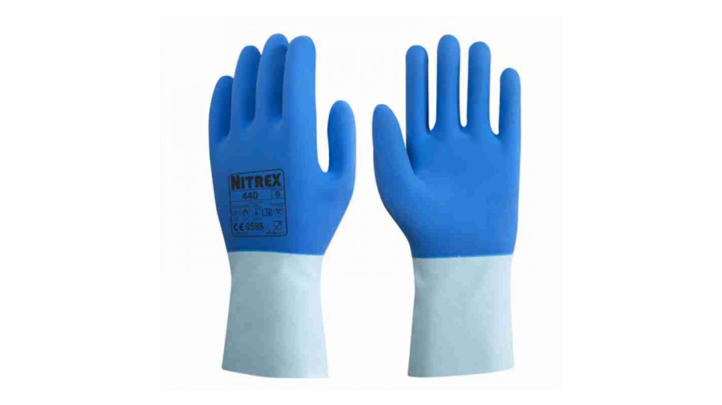 Guantes de trabajo de Algodón con recubrimiento de látex Azul Unigloves serie 440, talla 9, Agarre fuerte
