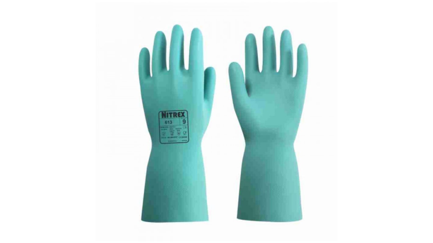 Unigloves 613 Green Nitrile Abrasion Resistant, Chemical Resistant, Extra Grip Work Gloves, Size 9