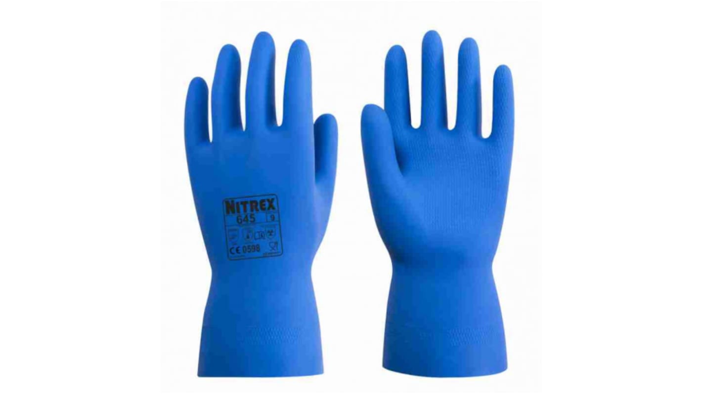 Unigloves 645 Blue Latex Chemical Resistant Work Gloves, Size 10