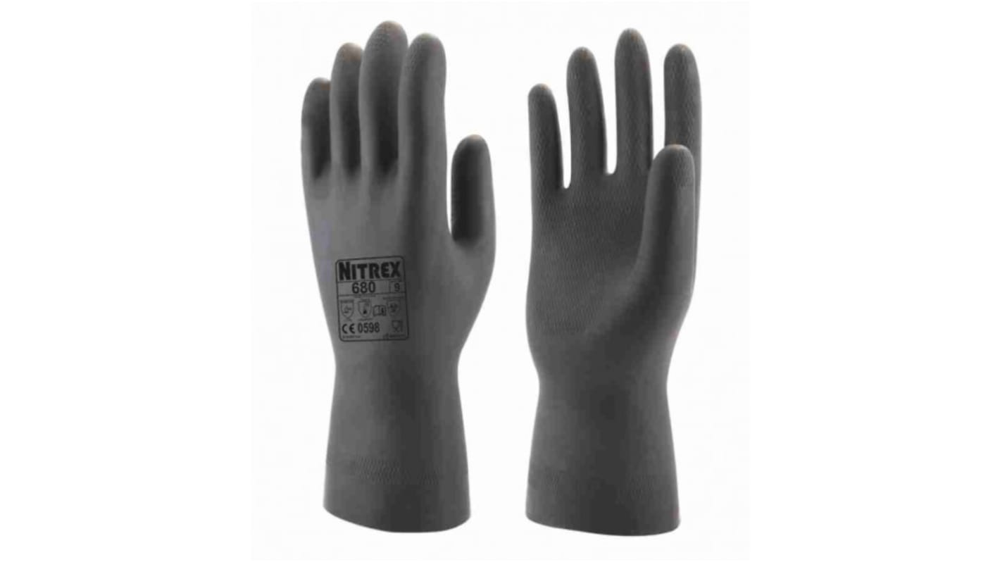 Unigloves 680 Arbeitshandschuhe Größe 8 Chemikalienbeständig Latex Schwarz 10Paare