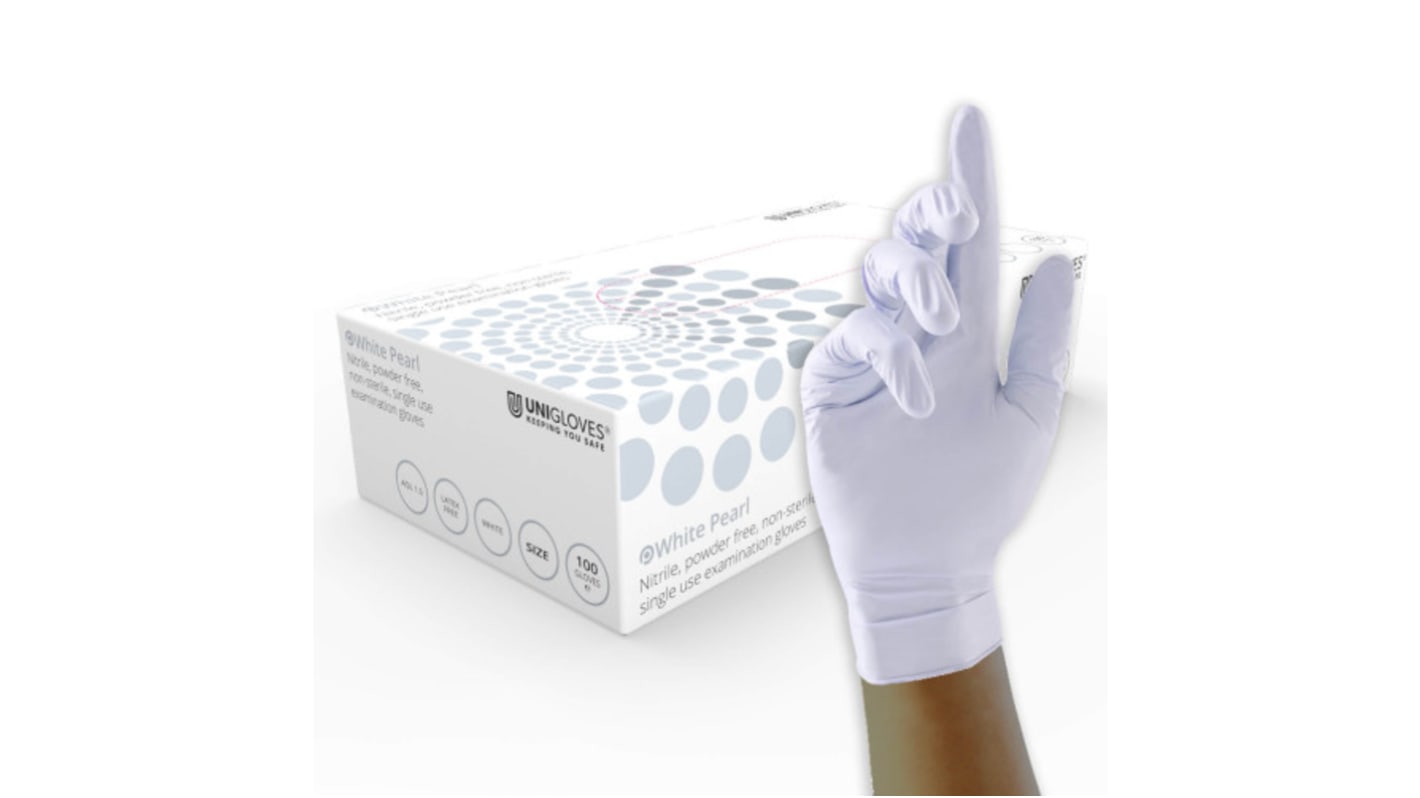 Unigloves GP0*** White Powder-Free Nitrile Disposable Gloves, Size L, 100 per Pack