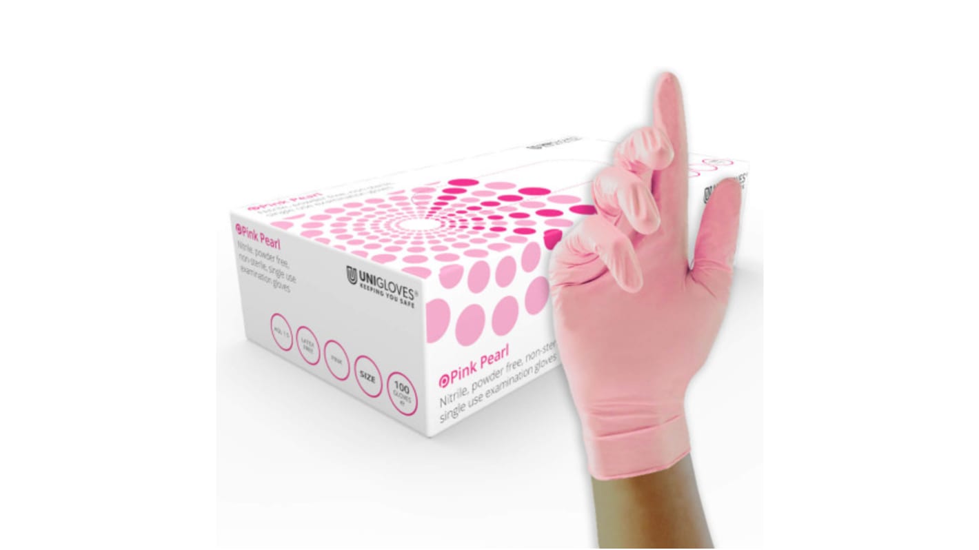 Unigloves GP0*** Pink Powder-Free Nitrile Disposable Gloves, Size M, 100 per Pack