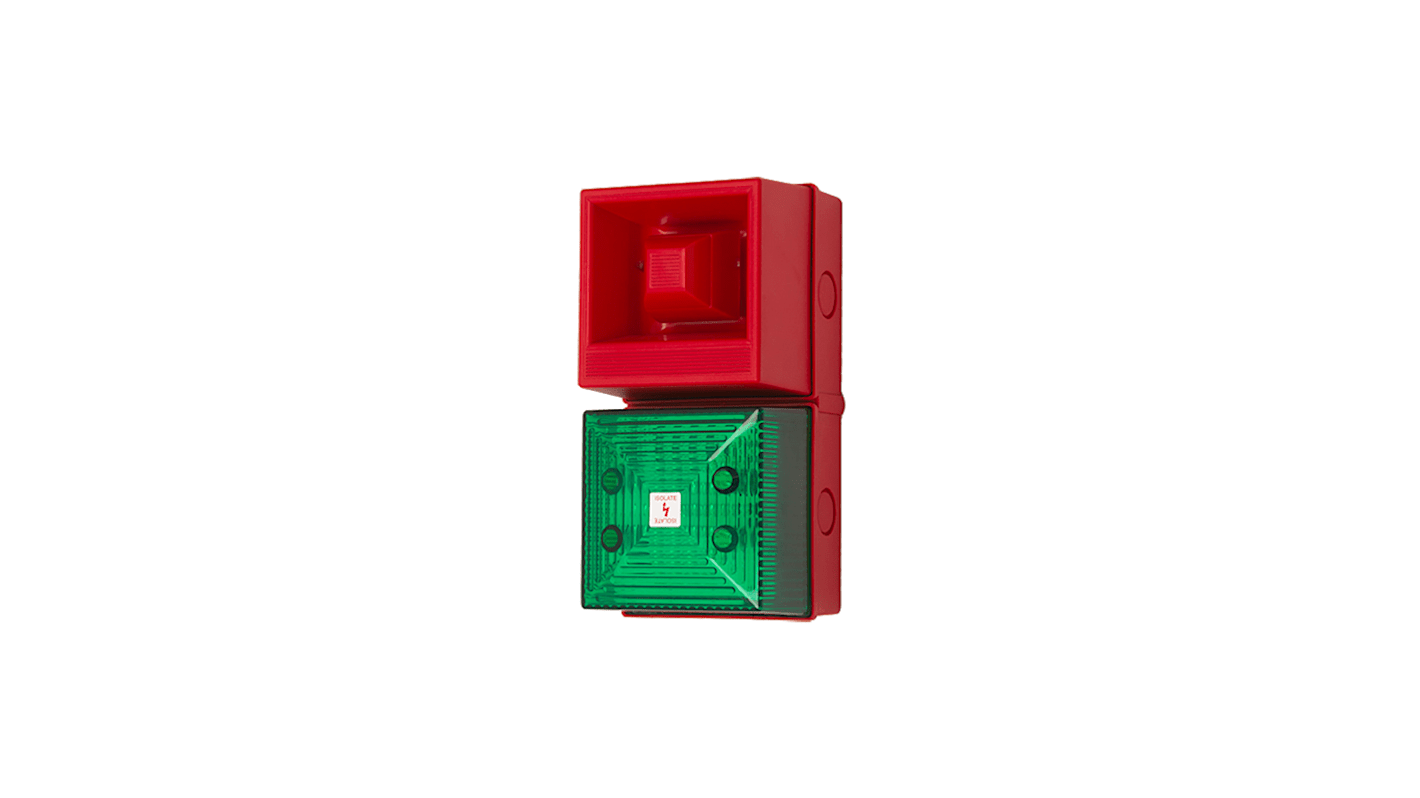 Clifford & Snell YL40 Series Green Sounder Beacon, 48 V dc, IP65, Bulkhead, Flat Wall, 108dB at 1 Metre