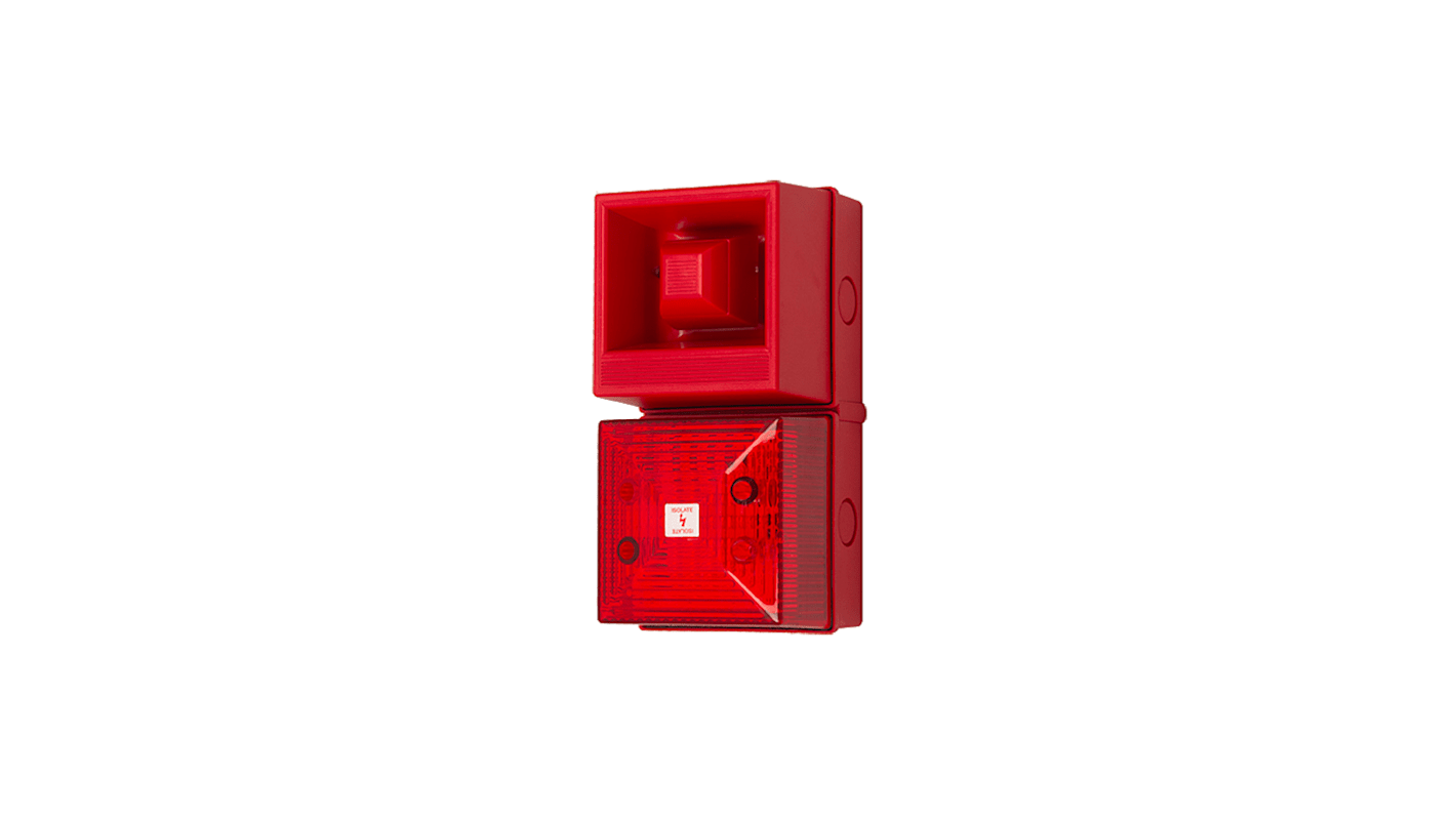 Clifford & Snell YL40 Series Red Sounder Beacon, 115 V ac, IP65, Bulkhead, Flat Wall, 108dB at 1 Metre