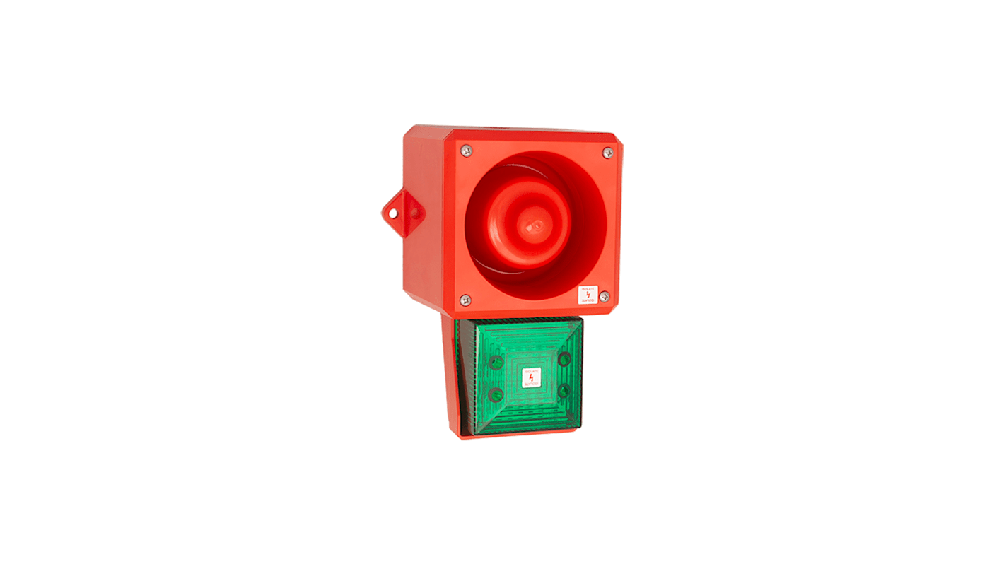 Clifford & Snell YL50 Hi Vis Series Green Sounder Beacon, 230 V ac, IP66, Bulkhead, Flat Wall, 112dB at 1 Metre