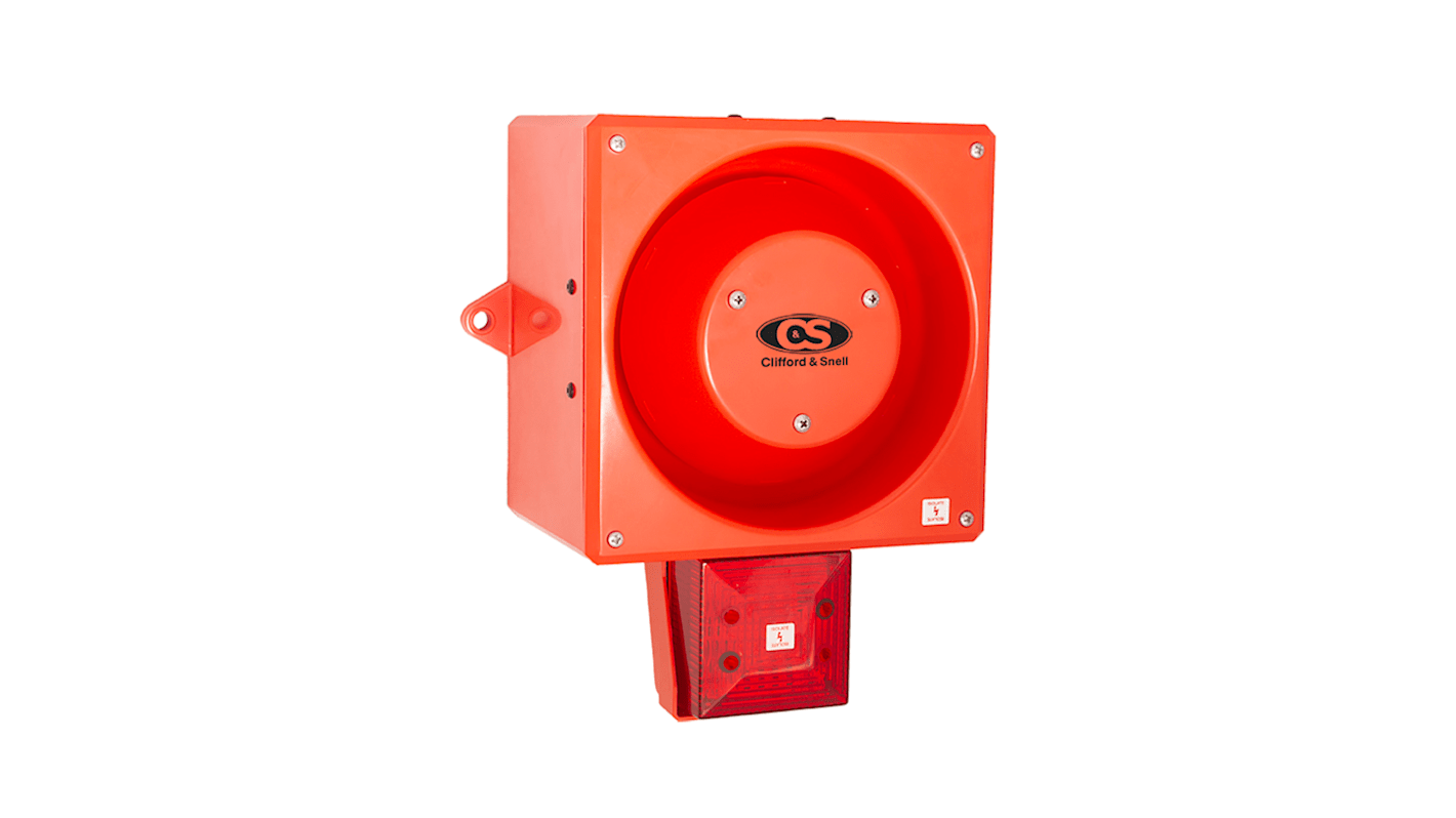 Clifford & Snell YL80 Hi Vis Series Red Sounder Beacon, 24 V dc, IP66, Bulkhead, Flat Wall, 116dB at 1 Metre