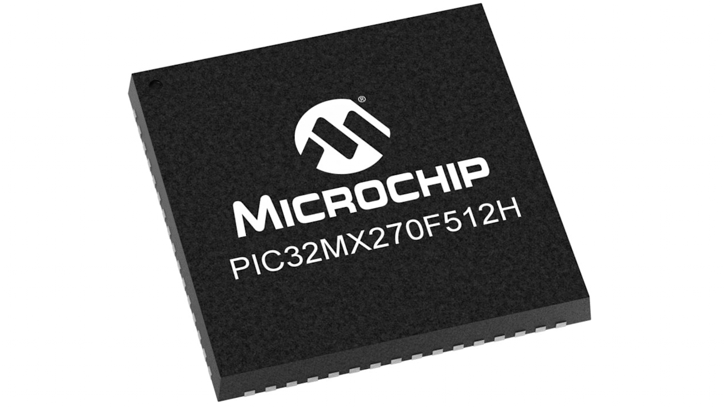 Microcontrolador Microchip PIC32MX270F512H-I/MR, núcleo PIC, QFN de 64 pines