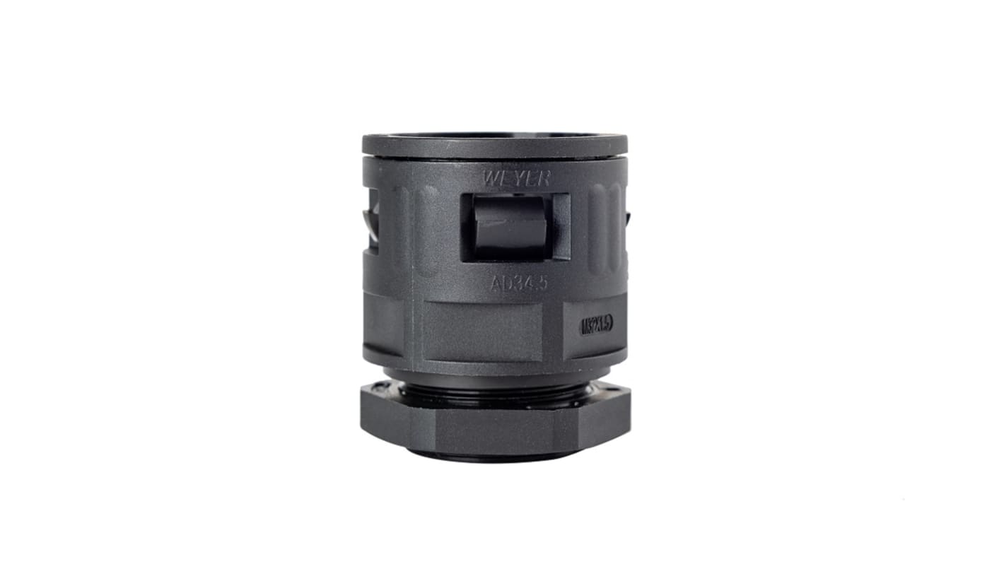 RS PRO Fixed Straight, Conduit Fitting, 29mm Nominal Size, M32x1.5, Polyamide, Black IP68 rating