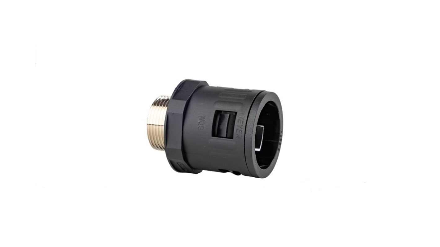 RS PRO Fixed Straight, Conduit Fitting, 23mm Nominal Size, M25x1.5, Polyamide, Black IP68 rating