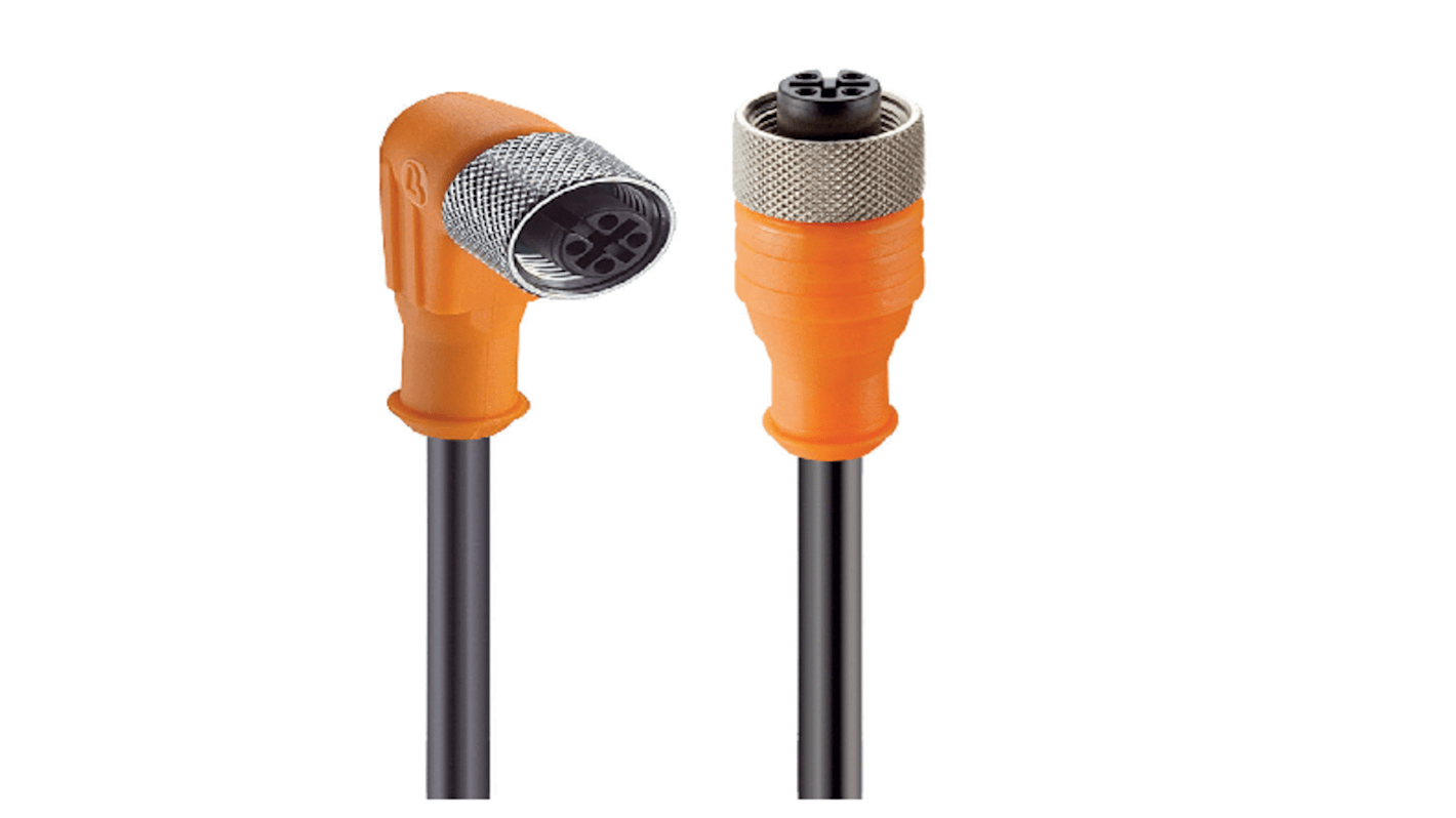 WIKA Right Angle Female 4 way M12 to Straight Female 4 way M12 Sensor Actuator Cable, 5m