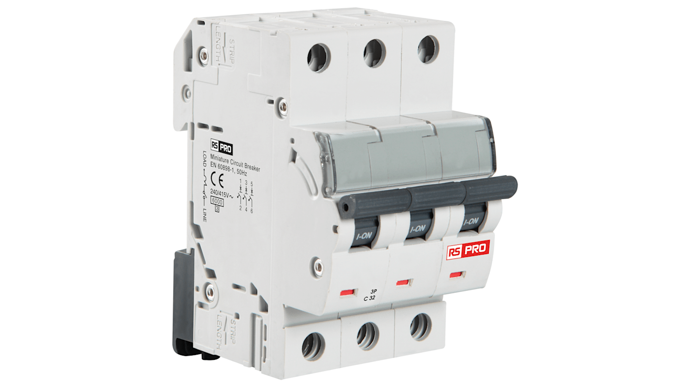 Interruptor automático 3P, 63A, Curva Tipo C, Poder de corte 10 kA, Montaje en Carril DIN