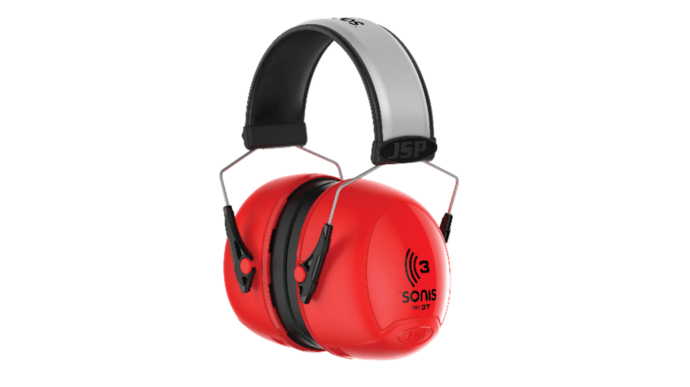JSP Sonis Ear Defender with Headband, 37dB, Red