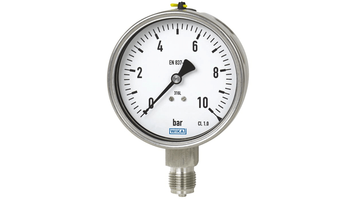 WIKA G 1/2 Analogue Pressure Gauge 1bar Back Entry 100mm Outside Diameter