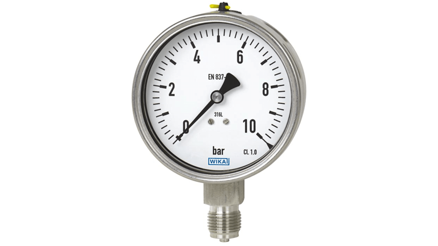 WIKA NPT 1/2 Analogue Pressure Gauge 0bar Back Entry 100mm Outside Diameter