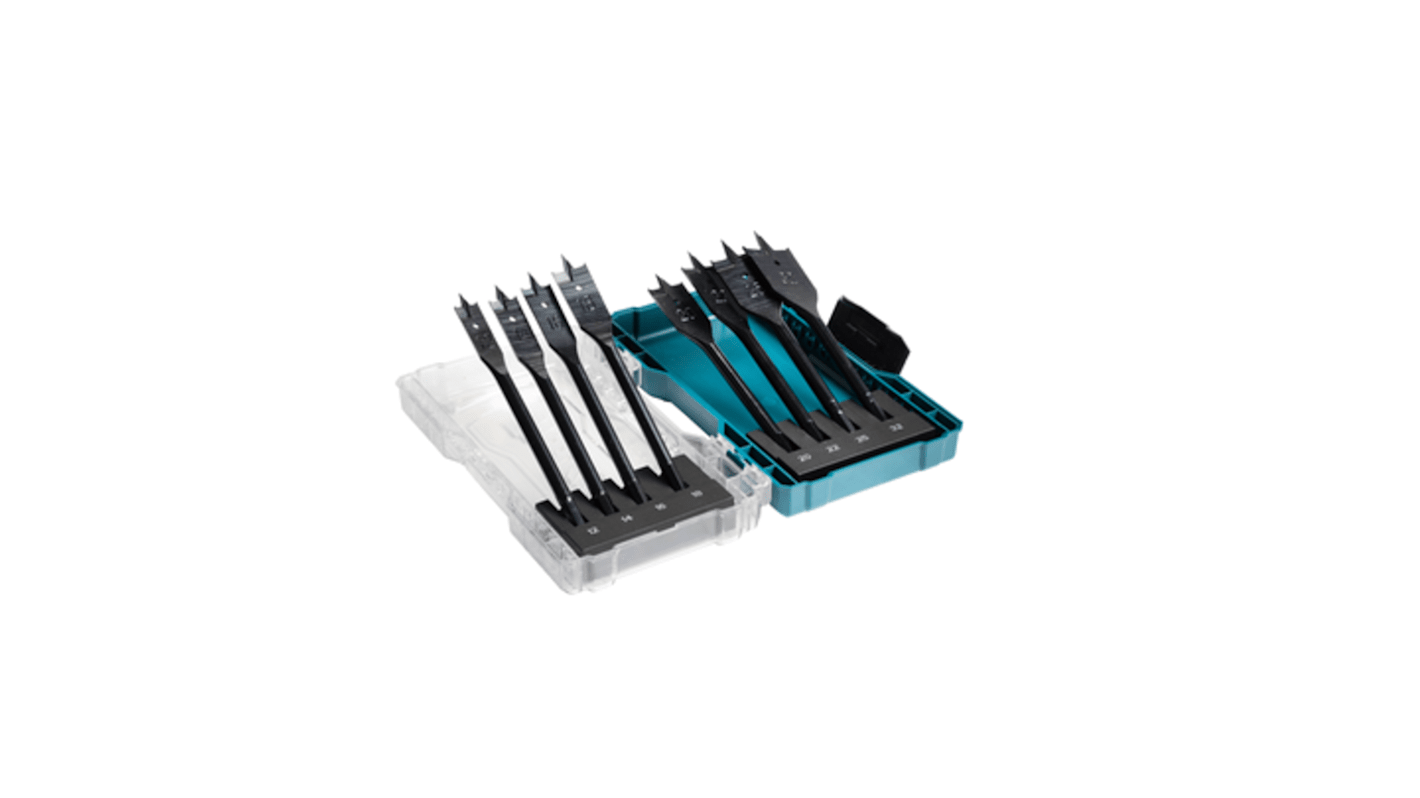 Makita 8-Piece Flat Wood Drill Bit Set for Wood, 32mm Max, 12mm Min, Metal Bits