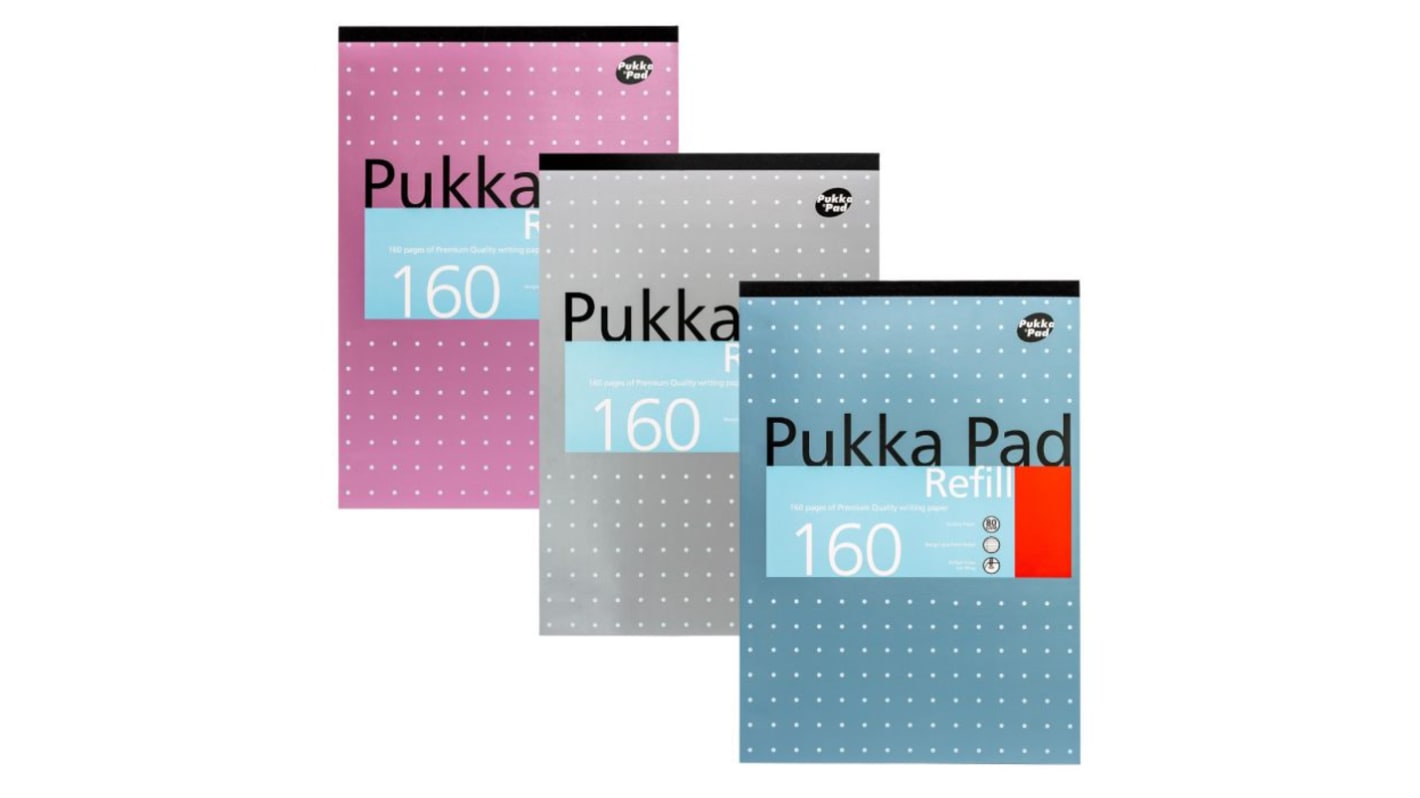 Pukka Pads Notizbuch mit Untere Linienpapier, A4 Oberseitig gebunden, Blau, Grau, Rosa