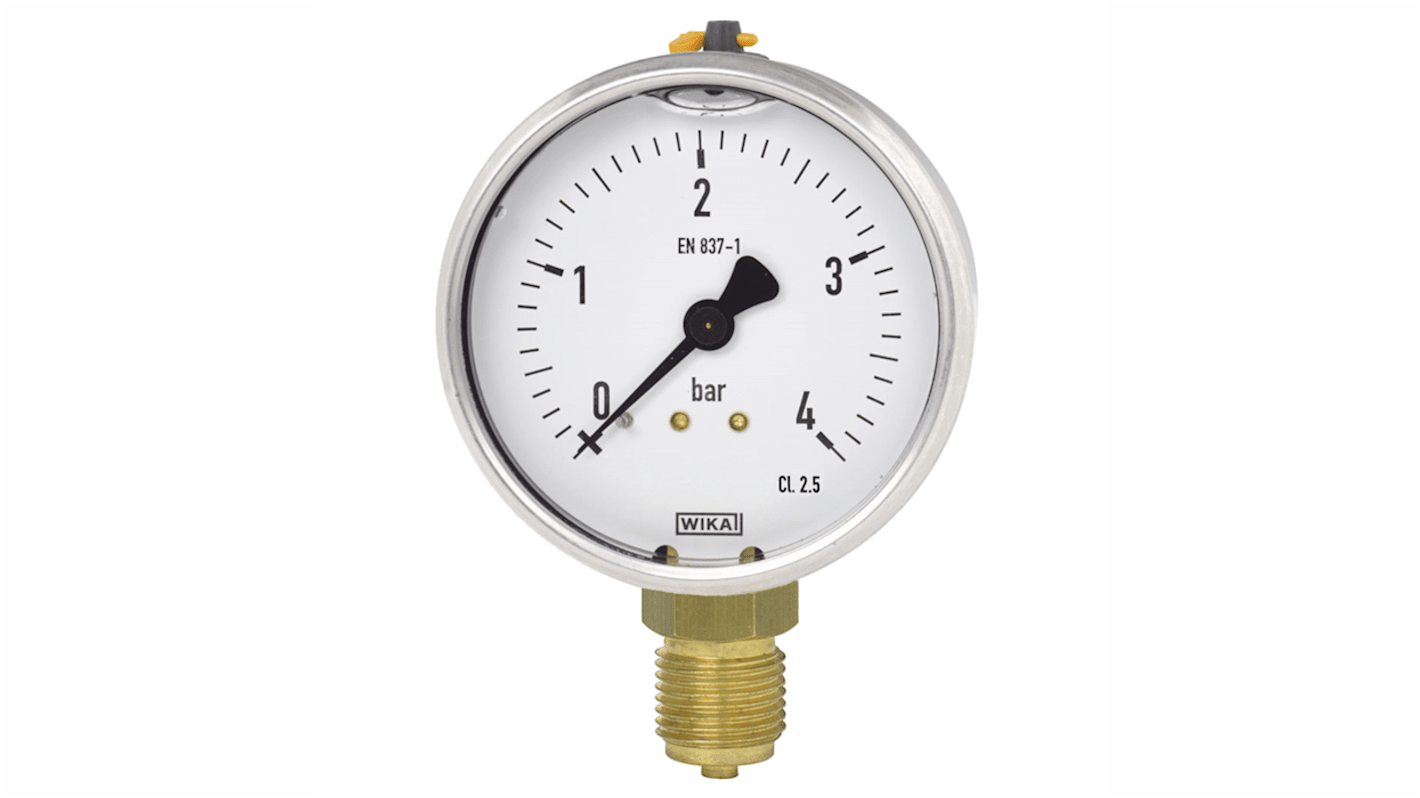 WIKA G 1/2 Analogue Pressure Gauge 1.6bar Bottom Entry, 12703371, 0bar min.