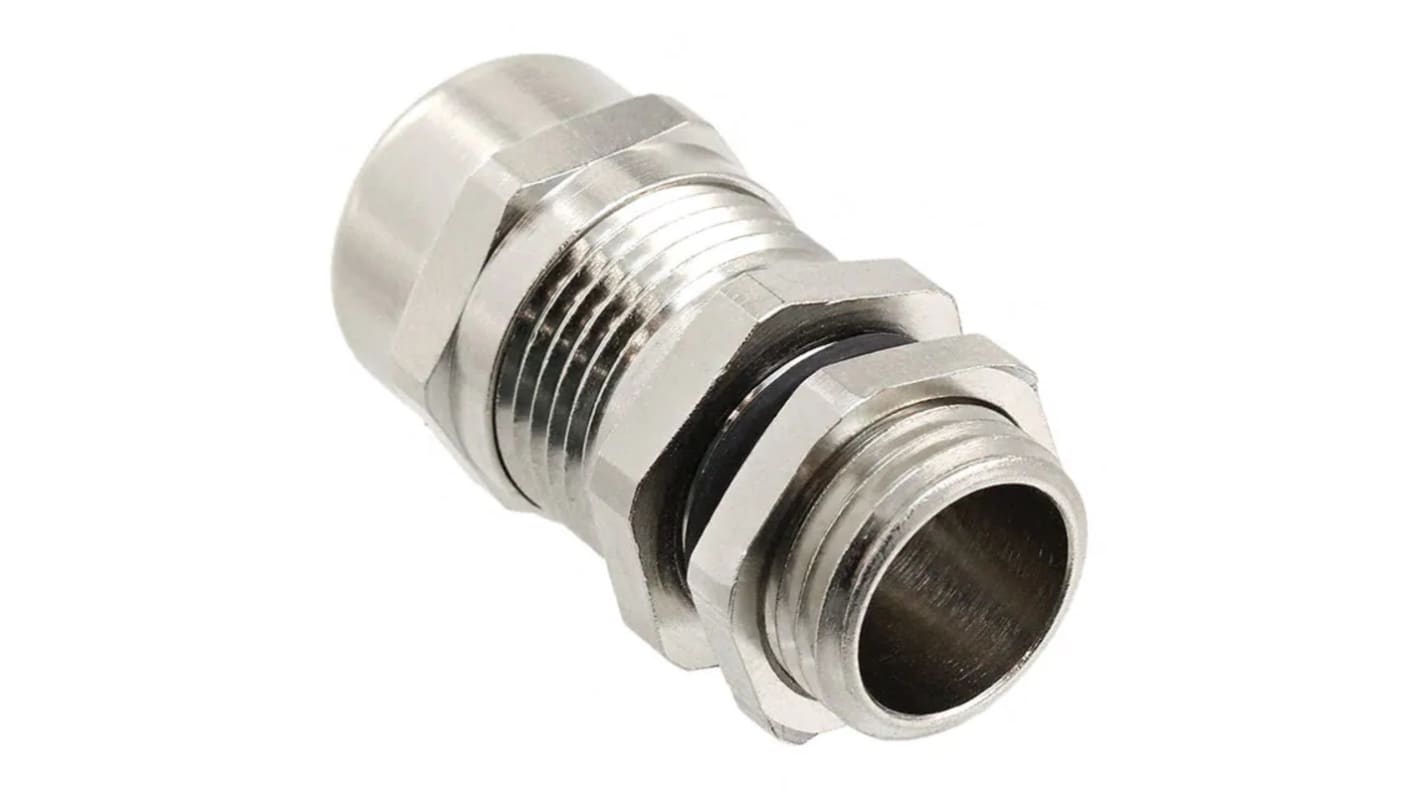 TE Connectivity Silver Nickel Plated Brass Cable Gland, M16 Thread, 4mm Min, 8mm Max, IP68