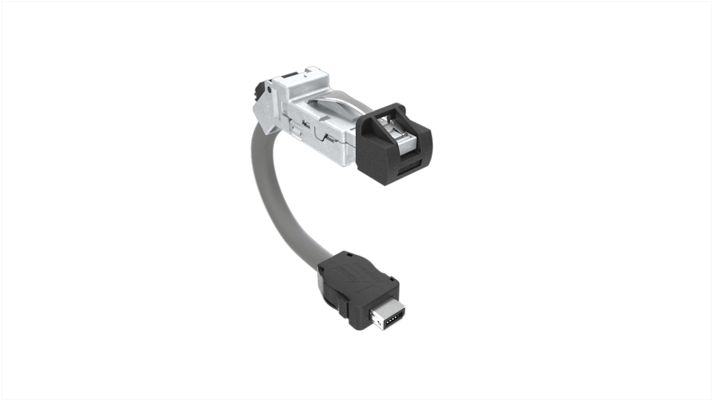 Amphenol Communications Solutions Cat6a 45° Male RJ45 to 45° Male ix Industrial Ethernet Cable, Shielded, Grey