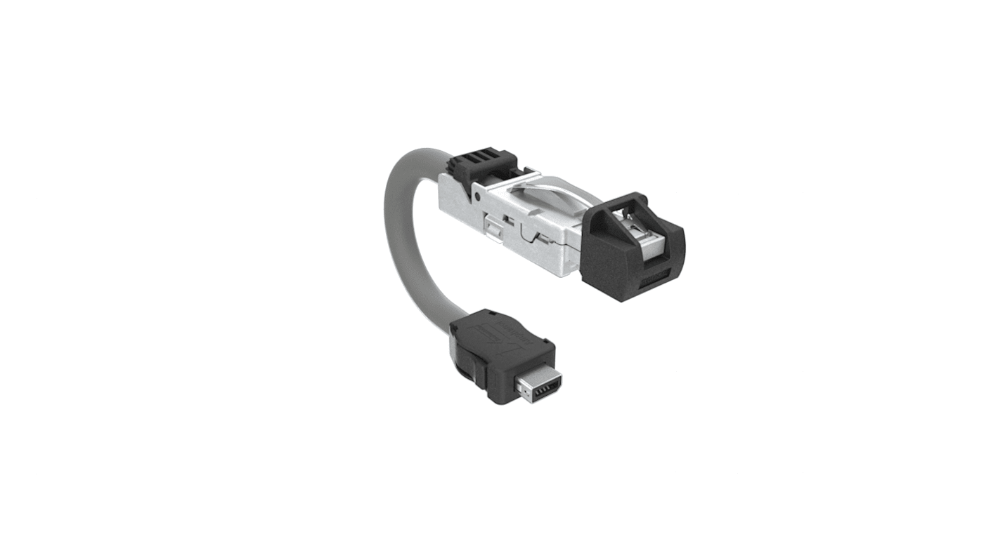 Amphenol Communications Solutions, 1m Cat6a, Grey RJ45 to Male ix Industrial Male, Shielded, Terminated Thermoplastic