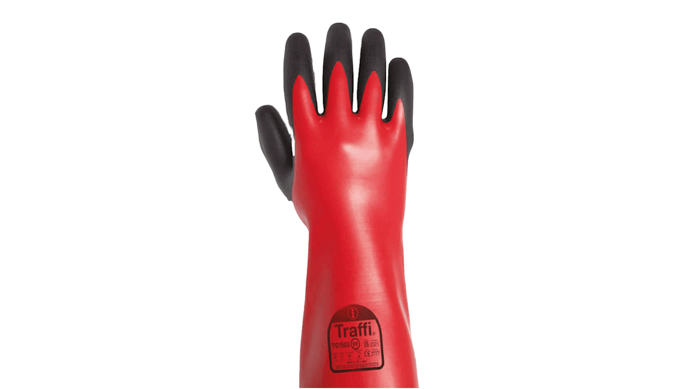 Traffi Wasserdichte Handschuhe, Größe 7, Auf Öl greifend, ölabweisend, Baumwolle Rot