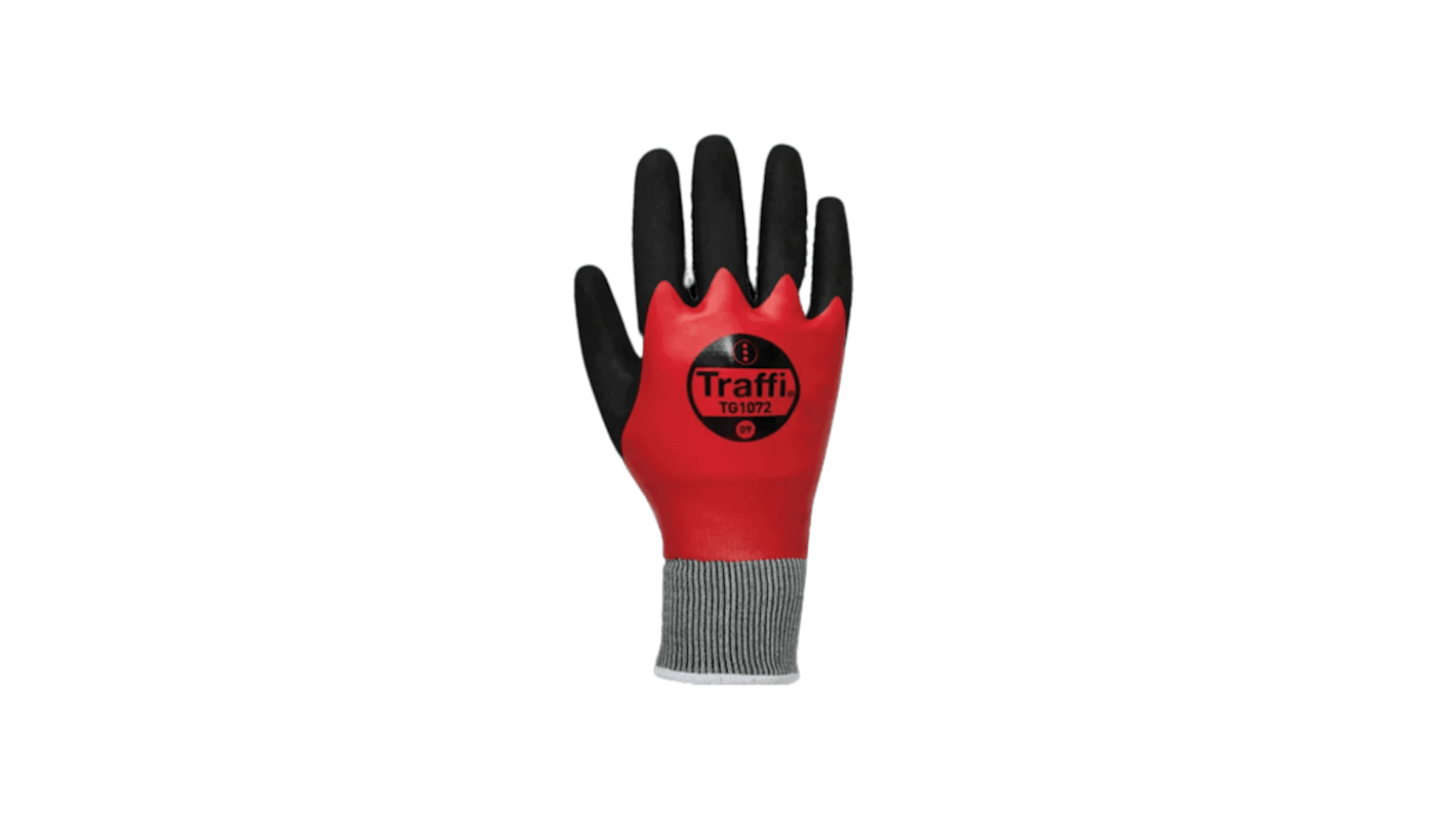Traffi TG1072 Black/Red Acrylic, Nylon (Liner) Cut Resistant Gloves, Size 7, Nitrile Coating