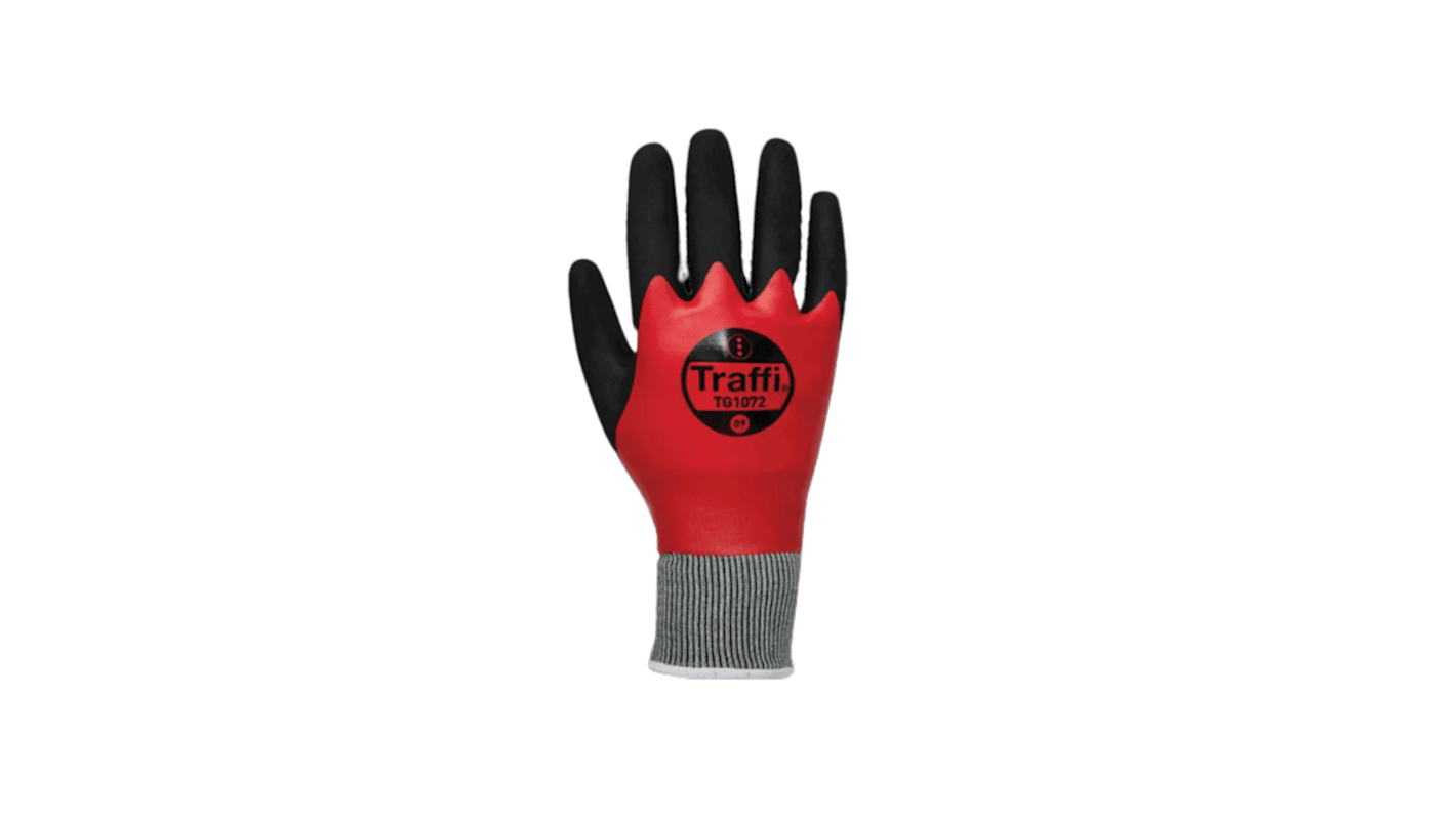 Traffi TG1072 Black/Red Acrylic, Nylon (Liner) Cut Resistant Gloves, Size 9, Nitrile Coating