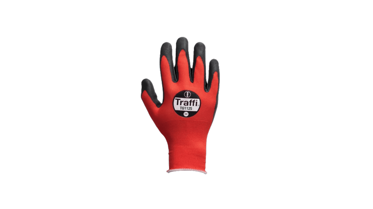 Traffi TG1125 Red Polyester (Liner) Safety Gloves, Size 10, Nitrile Foam Coating