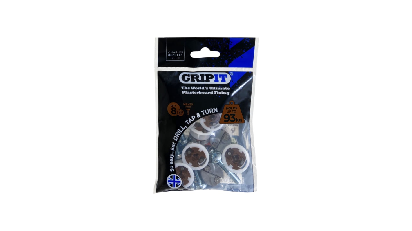 Gripit Bauplattenbefestigungen Typ Gipskartonbefestigung, Ø 20mm L. 225mm Braun Kunststoff; Stahl