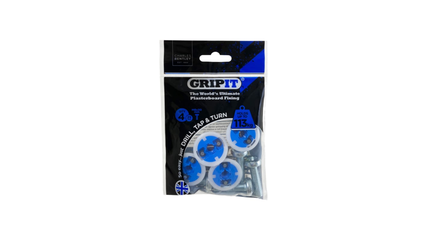Gripit Blue Plastic, Steel Plasterboard Fixings, 25mm fixing hole diameter