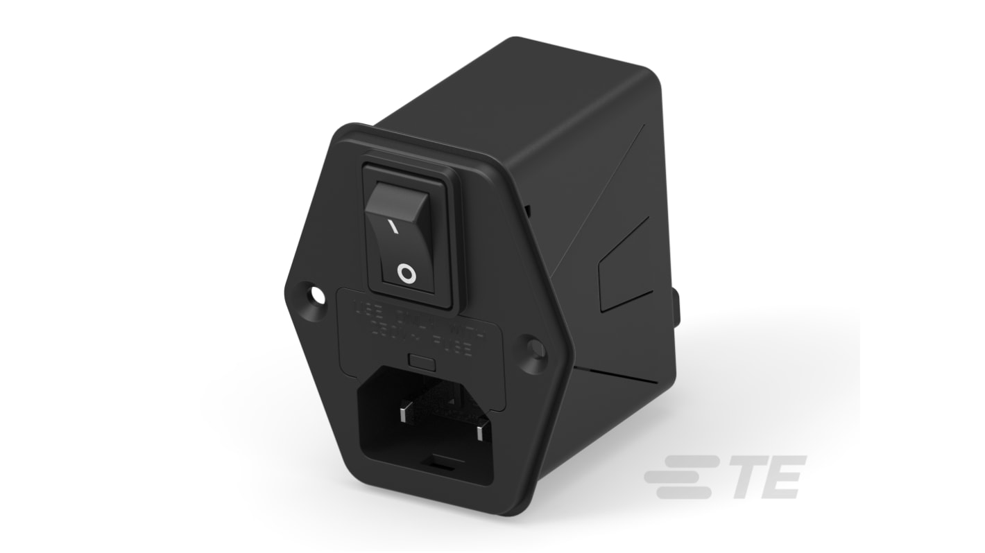 TE Connectivity IECインレット, 12A 120→ 250 V AC→, 1ヒューズ 2極 垂直実装