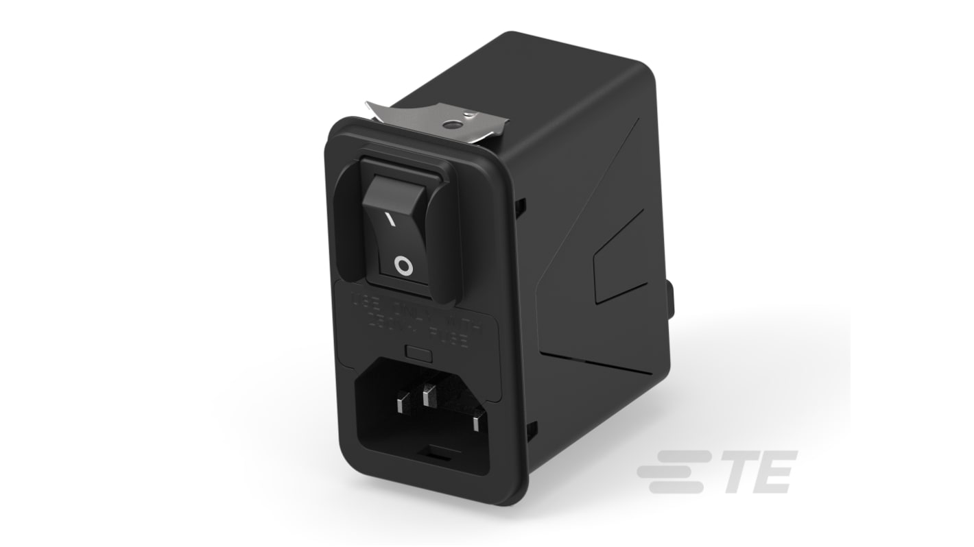 TE Connectivity 12A, 120 → 250 V ac Male Snap-In IEC Inlet Filter 2 Pole 12HPSGS1, Snap In 1 Fuse