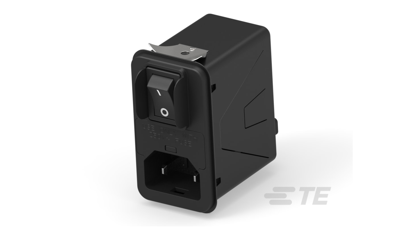 TE Connectivity 3A, 120 → 250 V ac Male Snap-In IEC Inlet Filter 2 Pole 3HPSGS1-NG, Snap In 1 Fuse