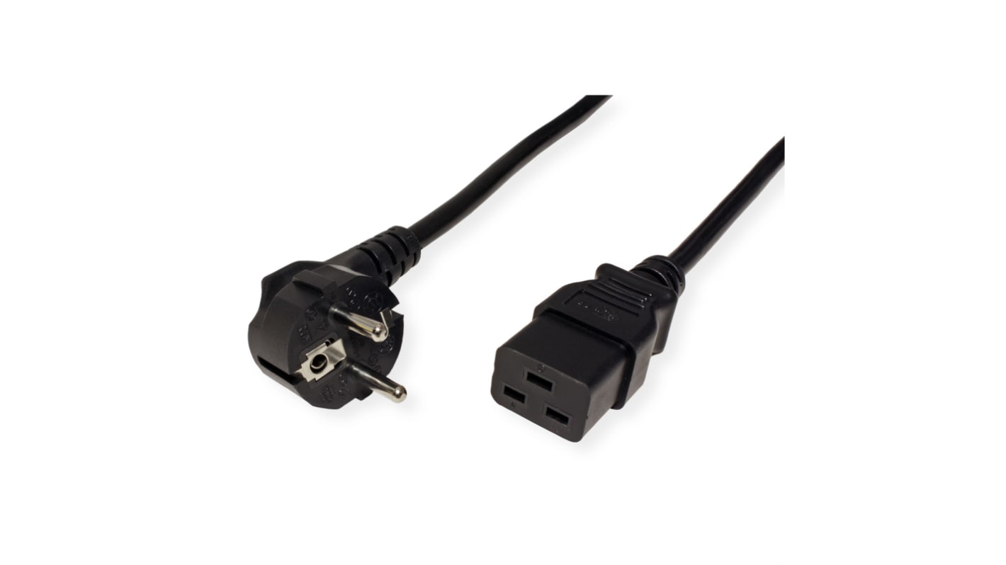 Roline Straight CEE 7/7 Plug to Straight IEC C19 Socket Power Cable, 2m