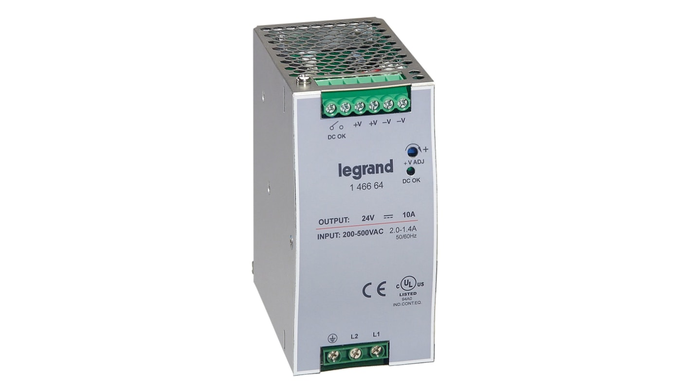 Legrand DIN Rail Power Supply, 200 → 500V, 24V dc, 10A Output, 240W