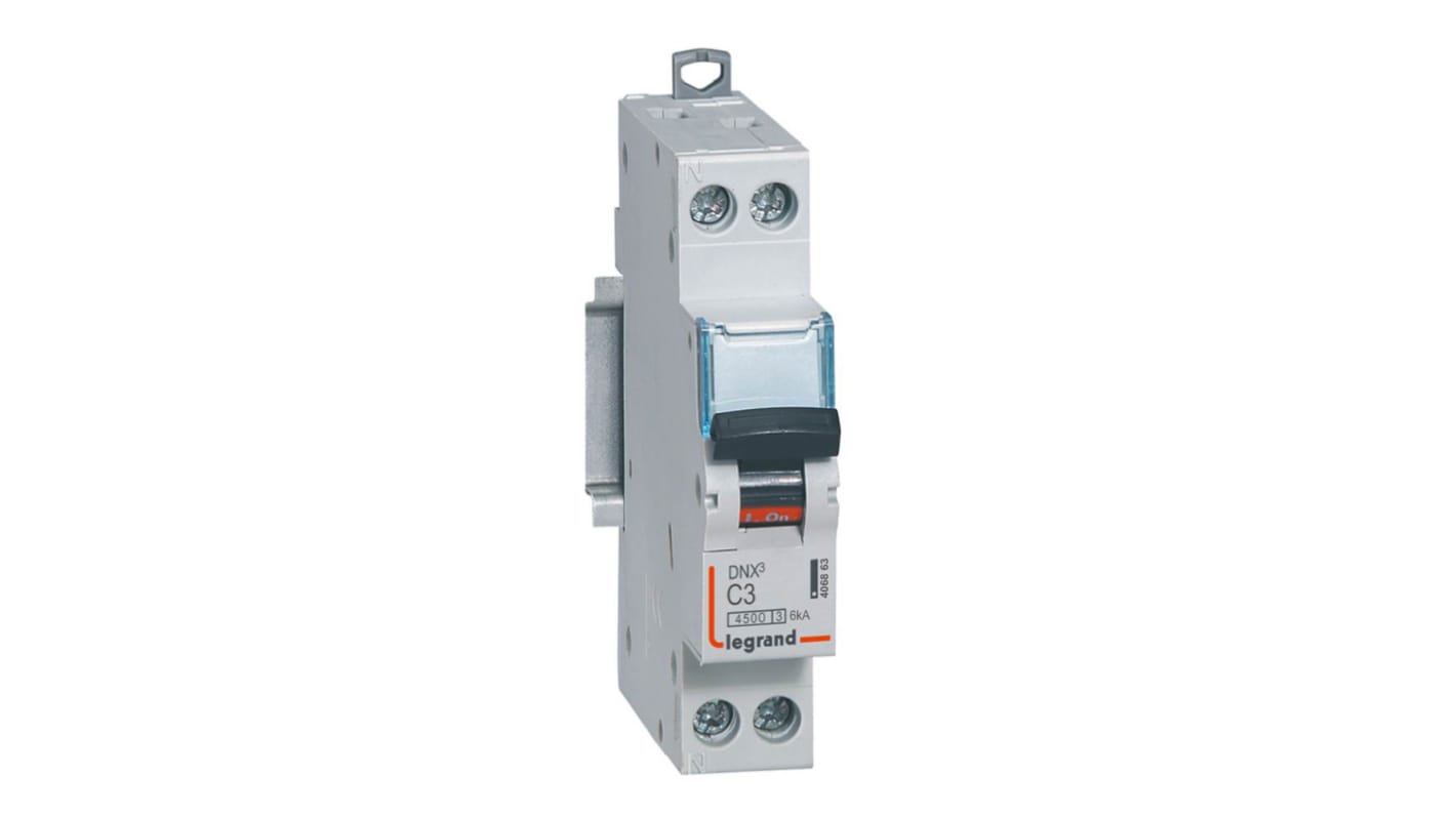 Legrand DNX3 Circuit Breaker, 2P, 3A Curve C, 230V AC, 6 kA Breaking Capacity