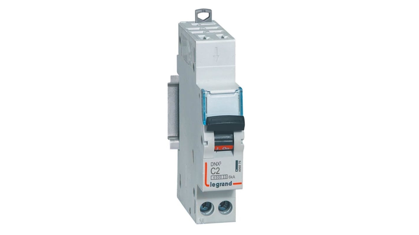 Legrand DNX3 Circuit Breaker, 2P, 2A Curve C, 230V AC, 6 kA Breaking Capacity