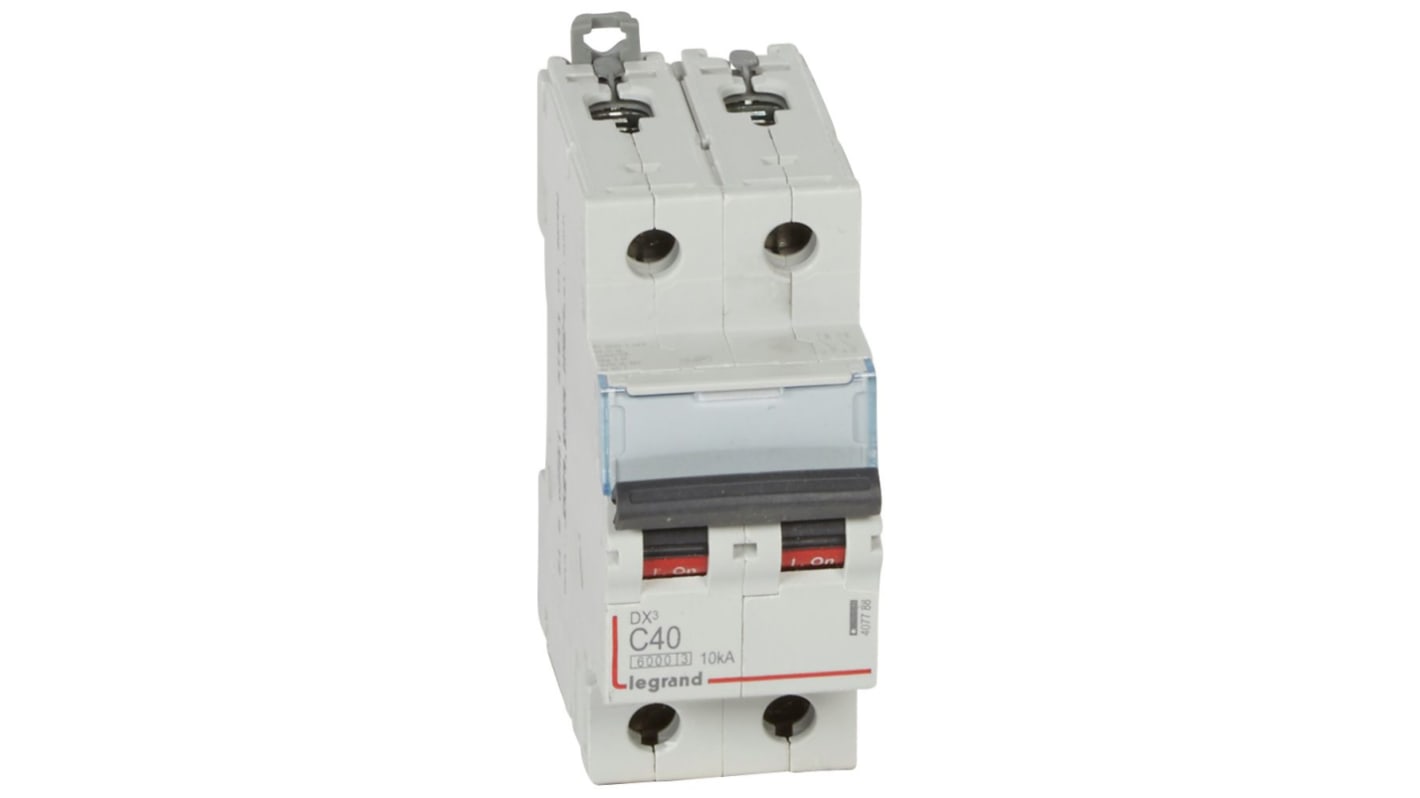 Legrand DX3 Circuit Breaker, 2P, 40A Curve C, 400V AC, 10 kA Breaking Capacity