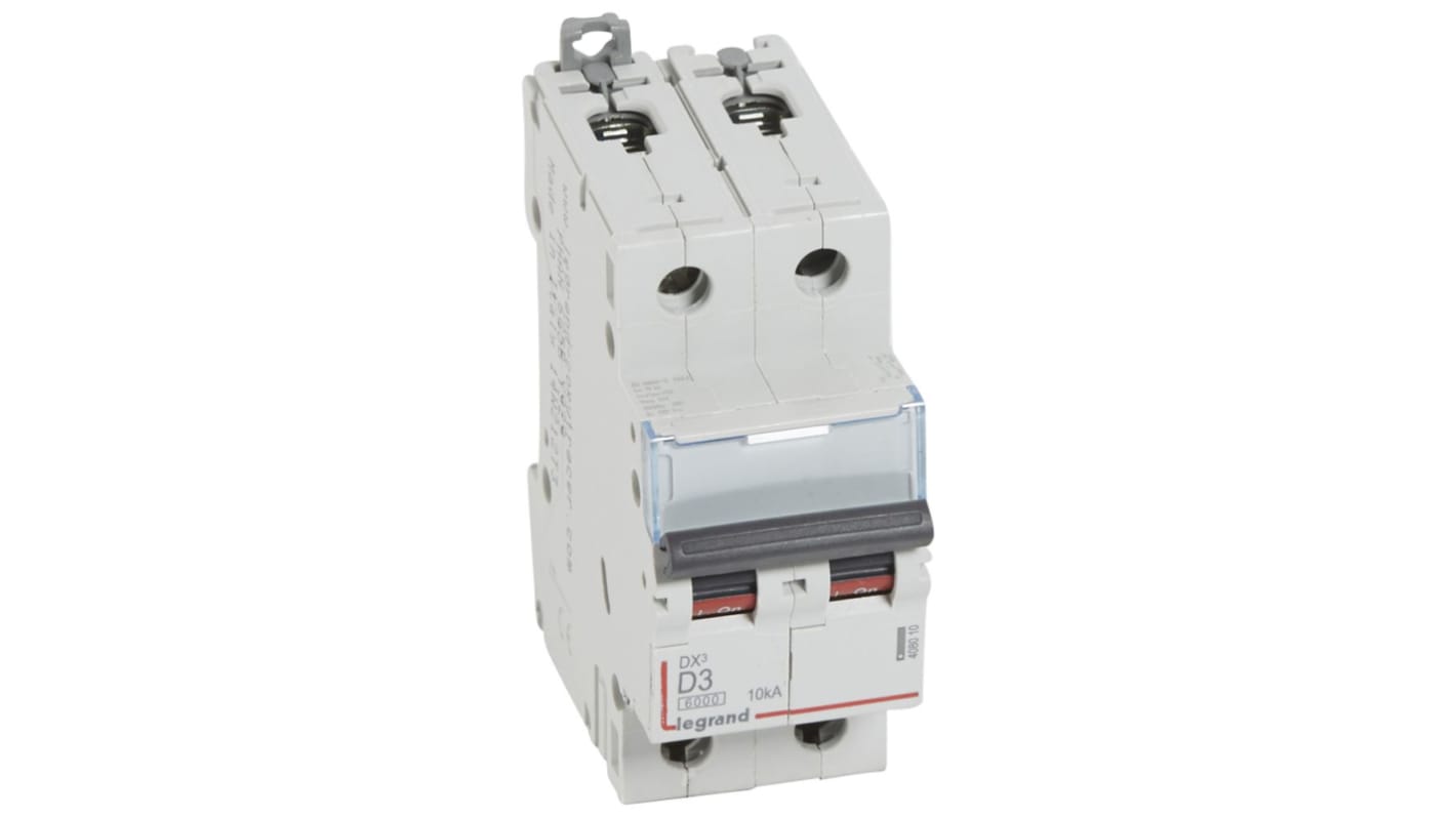 Legrand DX3 Circuit Breaker, 2P, 3A Curve D, 400V AC, 10 kA Breaking Capacity