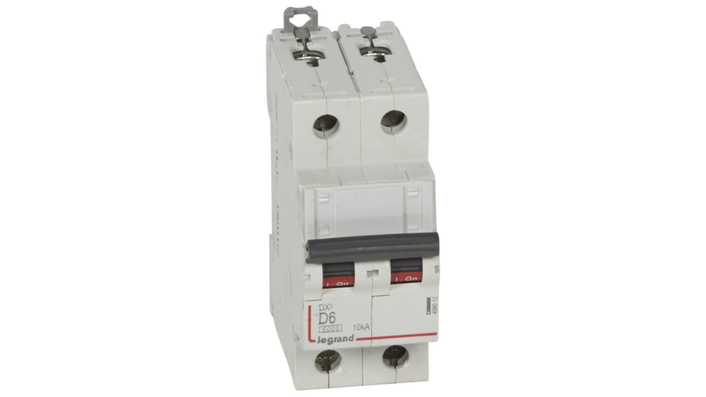 Legrand DX3 Circuit Breaker, 2P, 6A Curve D, 400V AC, 10 kA Breaking Capacity