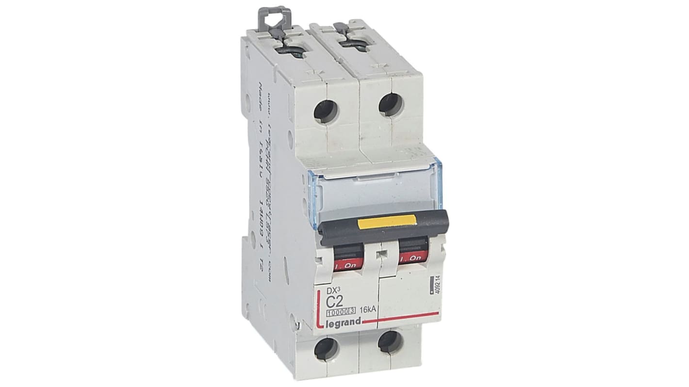 Legrand DX3 Circuit Breaker, 2P, 2A Curve C, 400V AC, 16 kA Breaking Capacity