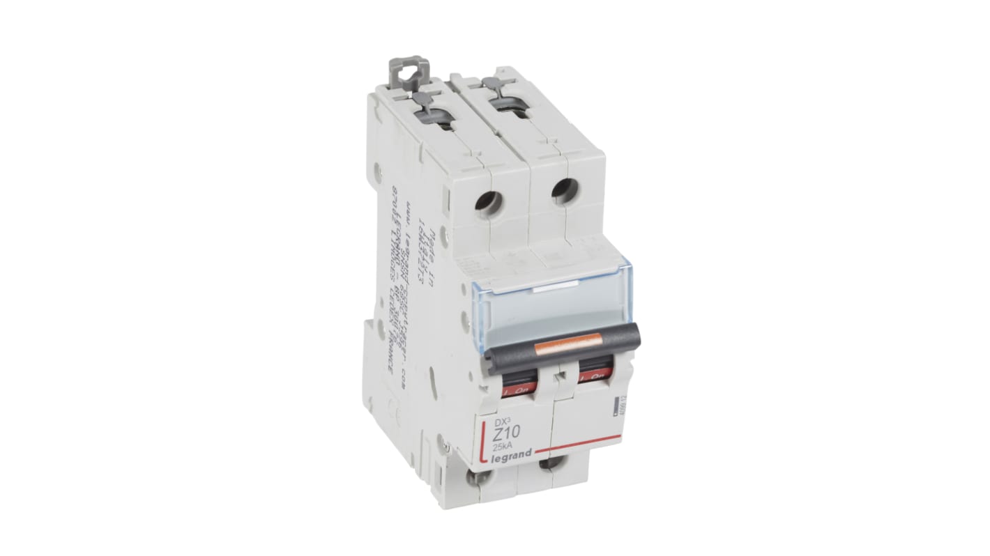 Legrand DX3 Circuit Breaker, 2P, 10A, Type Z, 400V AC, 25 kA Breaking Capacity