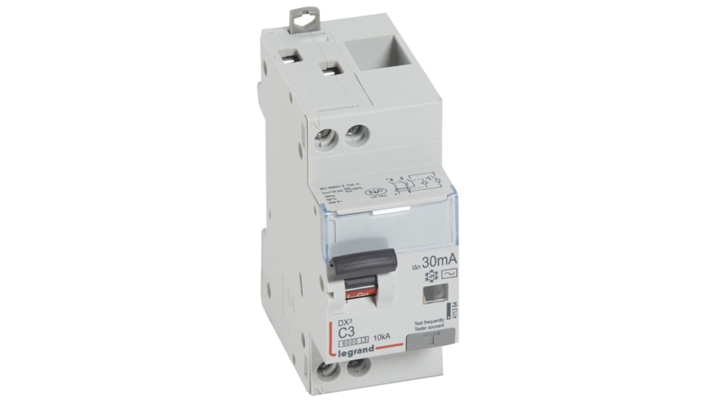 Legrand DX3 Circuit Breaker, 1P+N, 3A, Type AC, 230V AC, 10 kA Breaking Capacity