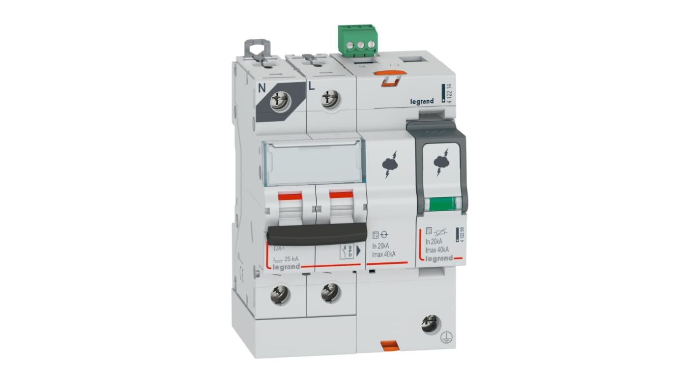 Legrand Single Phase Surge Arrester, 40kA, 2.5kV, DIN Rail Mount